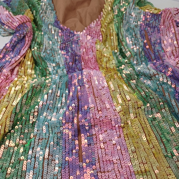 Show Me Your MuMu Rainbow Stripe Sequins Dress Size XXL Women Party Long Sleeve - Picture 7 of 16
